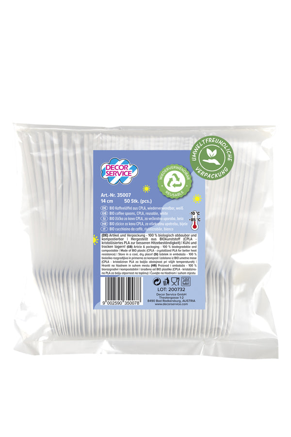 BIO Kaffeelöffel aus CPLA, wiederverwendbar, weiß, 14cm, 50 Stk.