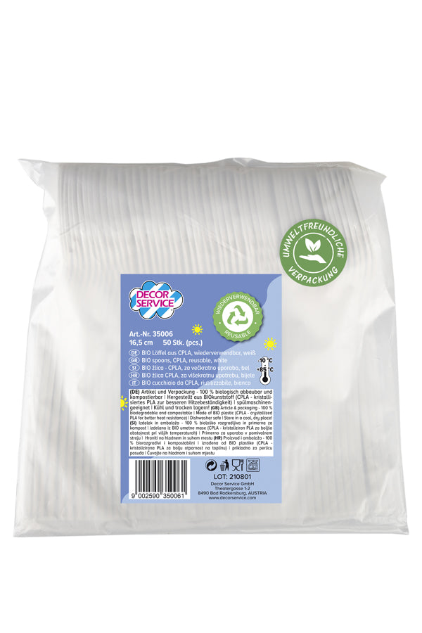 BIO Löffel aus CPLA, wiederverwendbar, weiß, 16.5cm, 50 Stk.