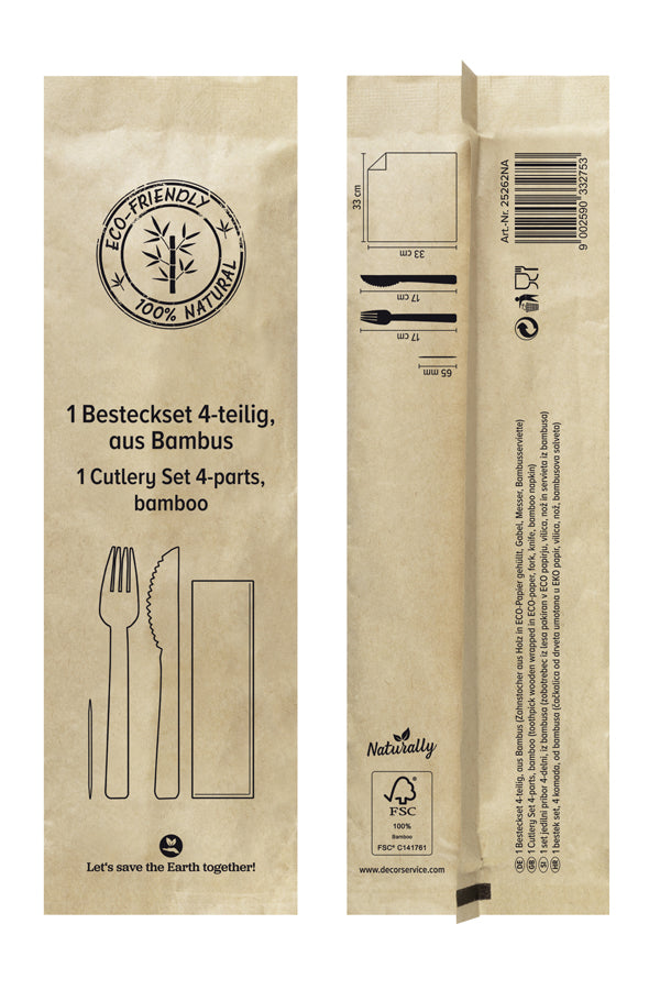 Bestecksets 4-teilig, aus Bambus, 21cm, 25 Sets
