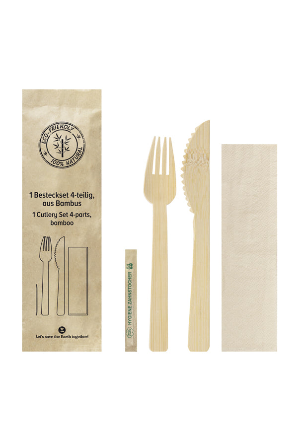 Bestecksets 4-teilig, aus Bambus, 21cm, 25 Sets