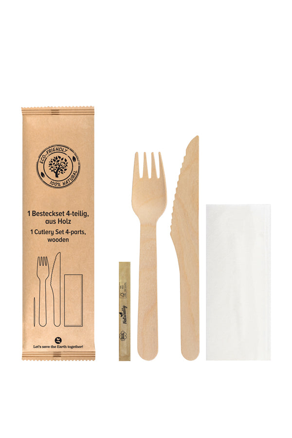 Bestecksets 4-teilig, aus Holz, 21cm, 10 Sets