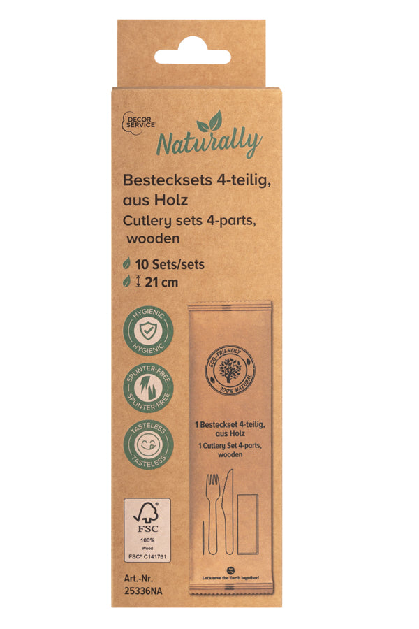 Bestecksets 4-teilig, aus Holz, 21cm, 10 Sets_4