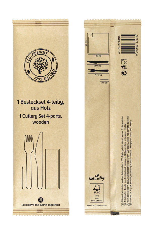 Bestecksets 4-teilig, aus Holz, 21cm, 25 Sets