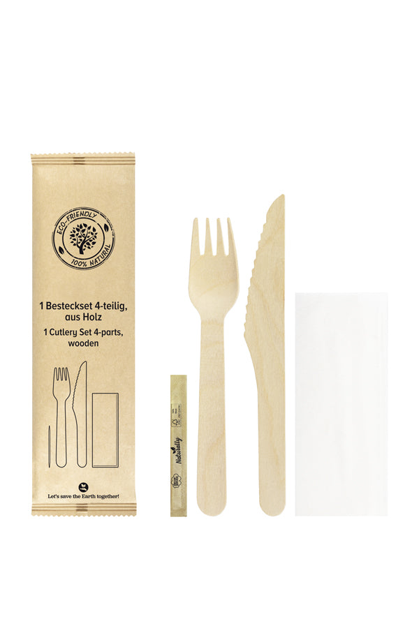 Bestecksets 4-teilig, aus Holz, 21cm, 25 Sets