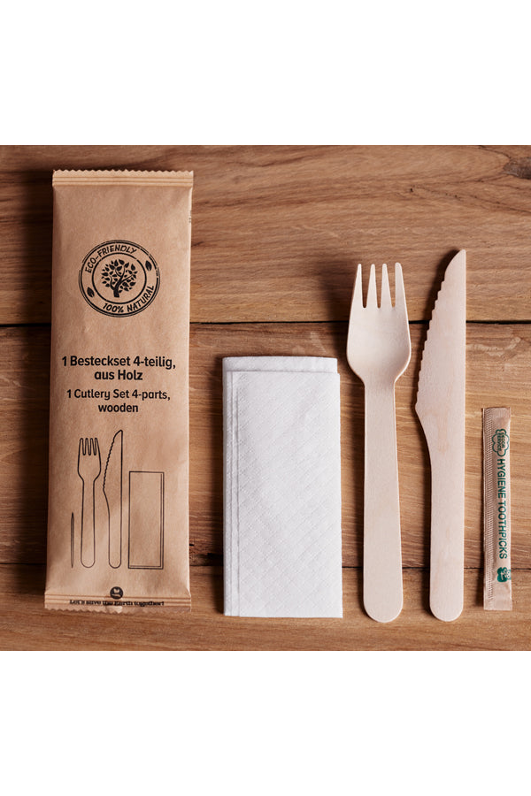 Bestecksets 4-teilig, aus Holz, 21cm, 25 Sets