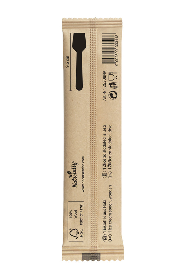 Eislöffel aus Holz, in Papier gehüllt, 9.5cm, 50 Stk.