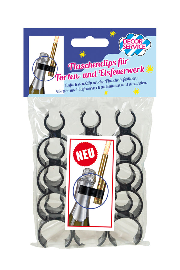 Flaschenclips für Torten- und Eisfeuerwerk, schwarz, 12 Stk.