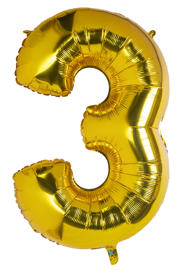 Folienballon "Zahl 3", gold, ca 115cm, 1 Stk