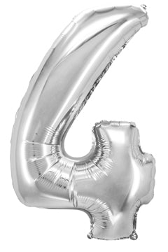 Folienballon "Zahl 4", silber, ca 80cm, 1 Stk