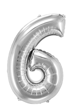 Folienballon "Zahl 6", silber, ca 82cm, 1 Stk
