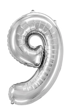 Folienballon "Zahl 9", silber, ca 76cm, 1 Stk