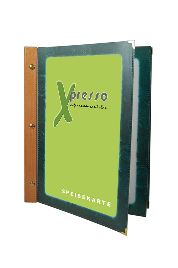 Folienkarte (PP) grün, mit Holzrücken, 6 Seiten, A4, 1 Stk.