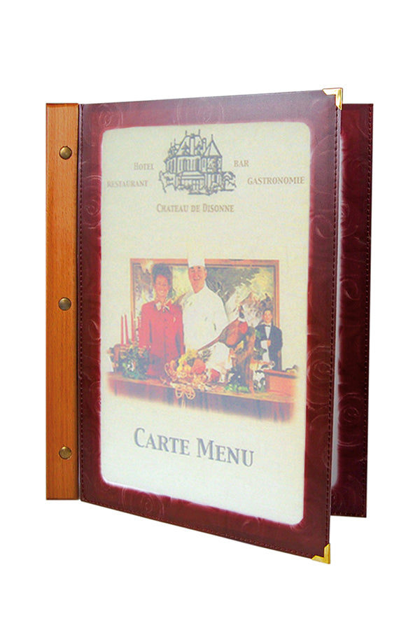 Folienkarte (PP) weinrot, mit Holzrücken, 6 Seiten, A5, 1 Stk.