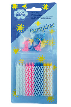 Geburtstagskerzen und Halter, 6cm, 24 Stk.