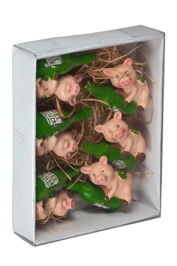 Glücksbringer "Schweinchen mit Flasche", ca 3cm, 6 Stk 