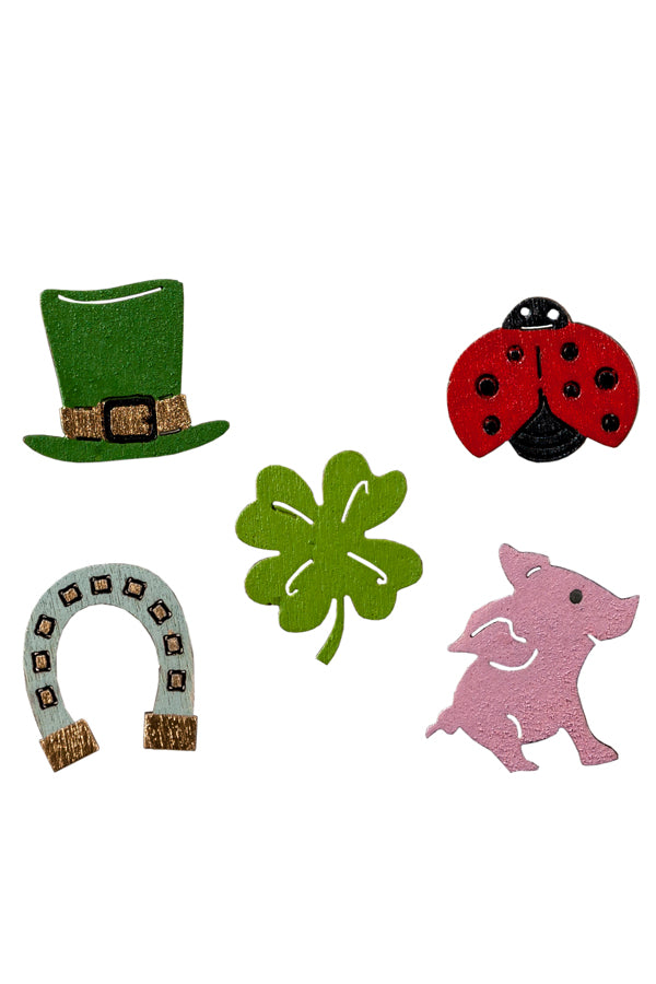 Glücksbringer aus Holz, farbig, 5 Motive gemischt, 2.5cm, 100 Stk.