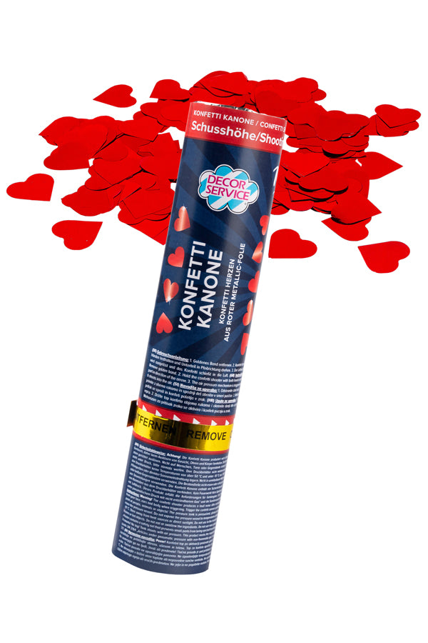 Konfetti Kanone „Herzen“, rot-metallic, 20cm, 1 Stk.