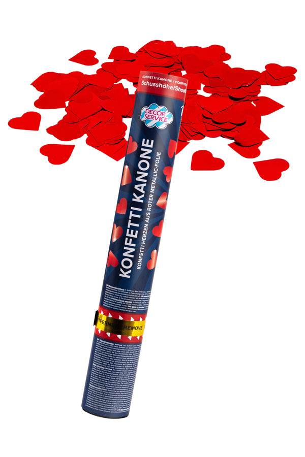 Konfetti Kanone „Herzen“, rot-metallic, 38cm, 1 Stk.