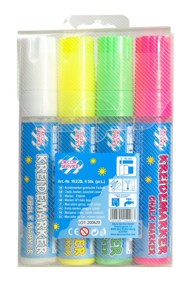 Kreidemarker 4 Farben gemischt, Schreibbreite 3-15mm, 4 Stk.