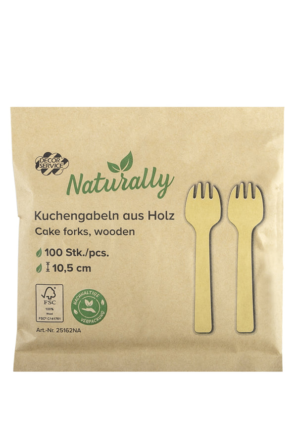 Kuchengabeln aus Holz, 10.5cm, 100 Stk.