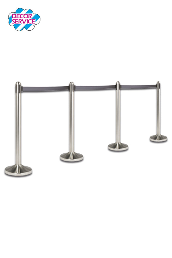 Leitsystem aus rostfreiem Stahl, einziehbares Band in grau, mit Fußteil, 100 cm