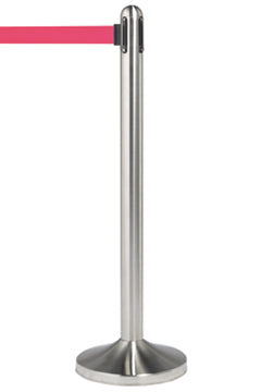 Leitsystem aus rostfreiem Stahl, einziehbares Band in rot, mit Fußteil, 100 cm