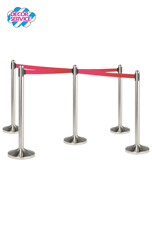 Leitsystem aus rostfreiem Stahl, einziehbares Band in rot, mit Fußteil, 100 cm
