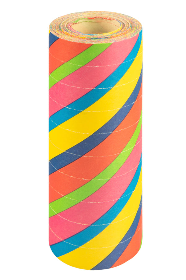 Luftschlangen Jumbo „Streifen“ aus Papier, schwer entflammbar, 15m, 1 Rolle
