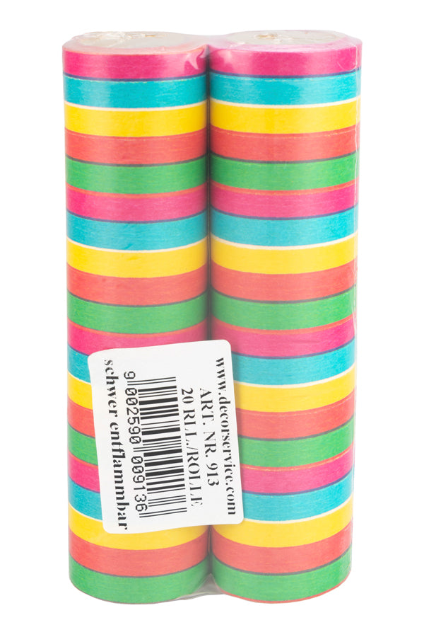 Luftschlangen aus Papier, bunt, schwer entflammbar, 4m, 2 Rollen