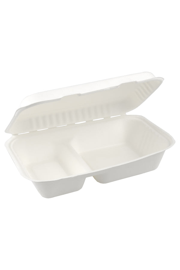 Menüboxen 2-geteilt aus Bagasse, naturweiß, 25x16cm, 25Stk.