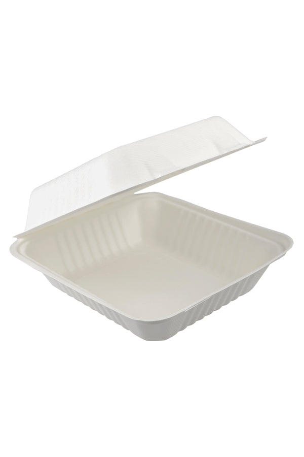 Menüboxen aus Bagasse, naturweiß, 22x20cm, 25Stk.