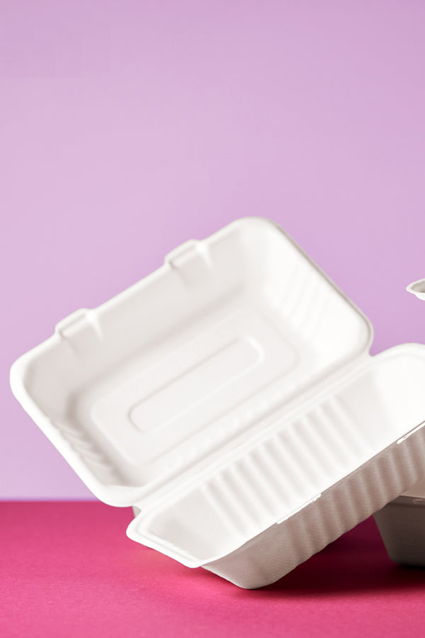 Menüboxen aus Bagasse, naturweiß, 23x15cm, 25Stk.