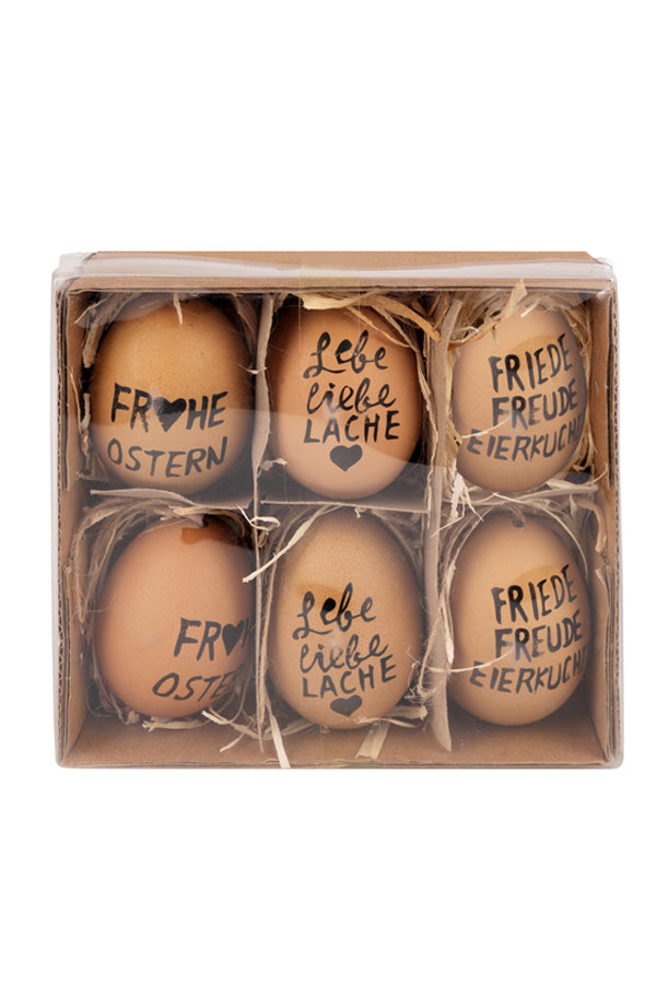 Ostereier "Statement", Naturecht, braun, 6 cm, 6 Stk