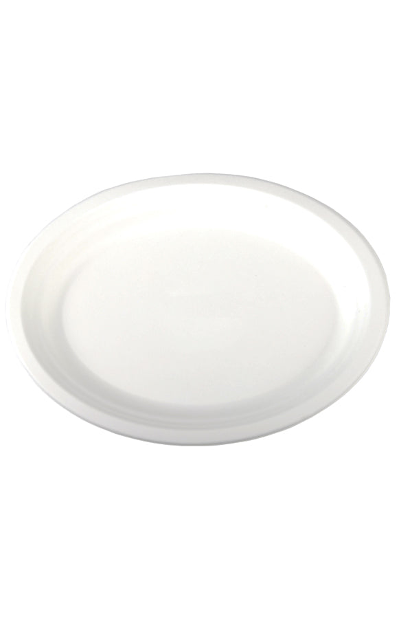 Platten aus Bagasse, naturweiß, oval 32x25cm, 50Stk.