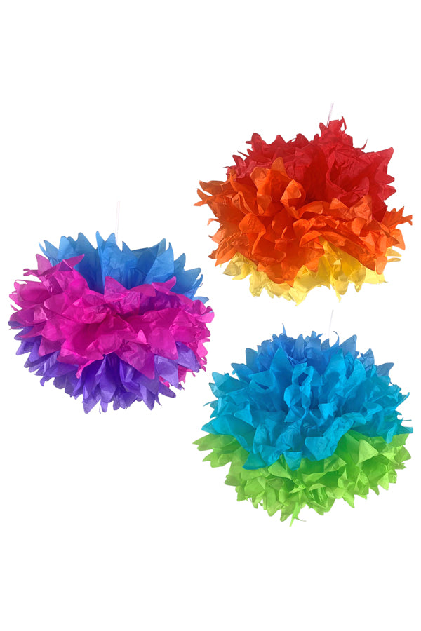 Pompons "Farbenspiel" aus Papier, schwer entflammbar, Ø40cm, 3 Stk