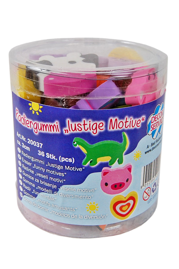 Radiergummi "lustige Motive", ca 3cm, 36 Stk