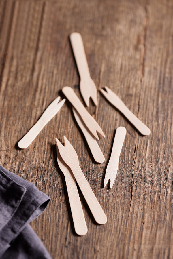 Snackgabeln, aus Holz, 12cm, 500 Stk.