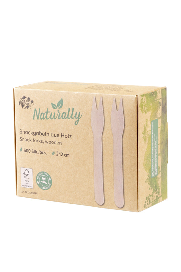 Snackgabeln, aus Holz, 12cm, 500 Stk.