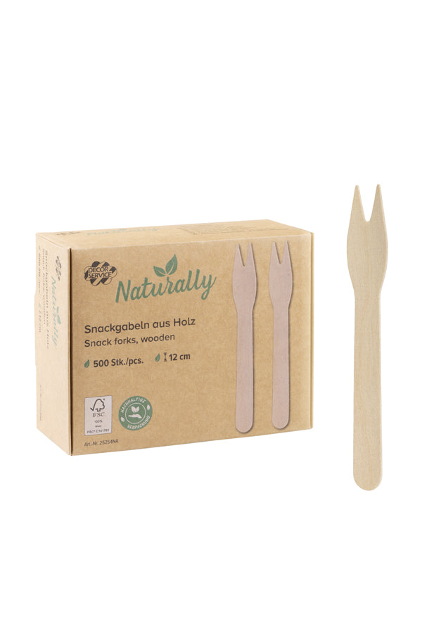 Snackgabeln, aus Holz, 12cm, 500 Stk.