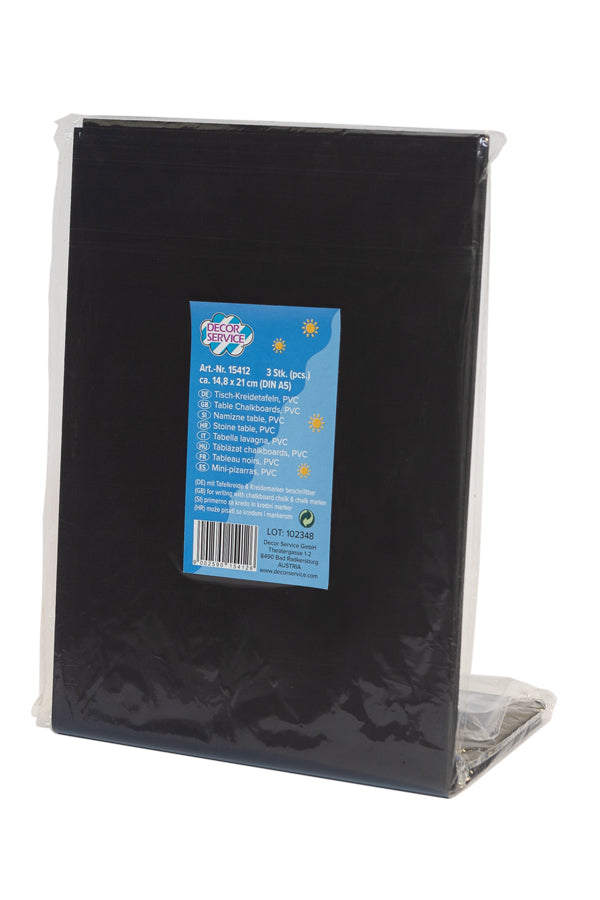 Tisch-Kreidetafeln, PVC, schwarz, ca. 14.8x21cm, DIN A5, 3 Stk.