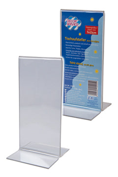 Tischaufsteller "T-Ständer" aus Acrylglas, 7x15cm, 1 Stk 