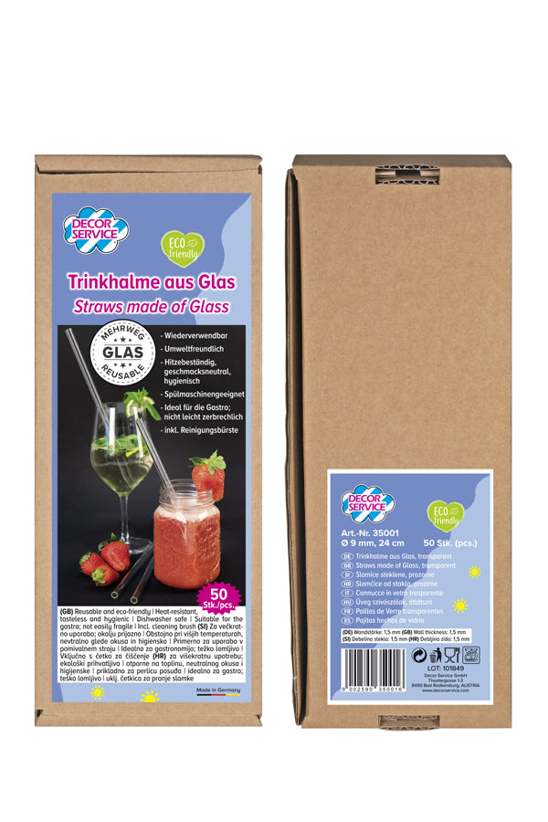 Trinkhalme aus Glas, transparent, Ø9mm, 24cm, 50 Stk.