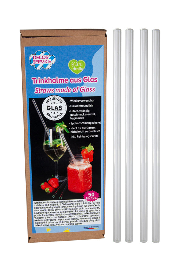 Trinkhalme aus Glas, transparent, Ø9mm, 24cm, 50 Stk.