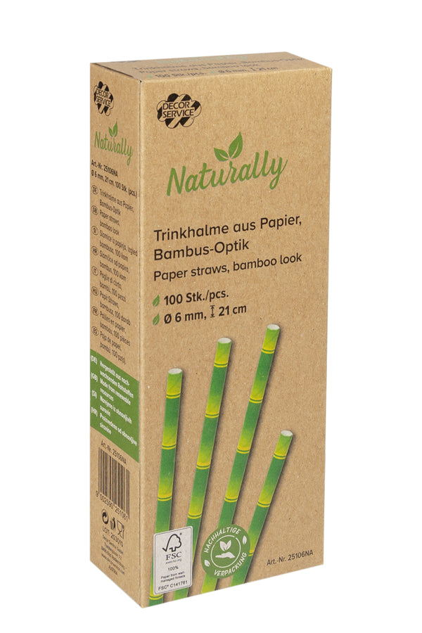 Trinkhalme aus Papier, Bambus-Optik, Ø6mm, 21cm, 100 Stk.