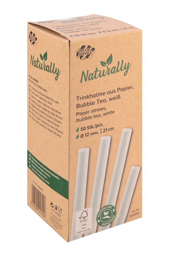 Trinkhalme aus Papier, Bubble Tea, weiß, Ø12mm, 21cm, 50 Stk.
