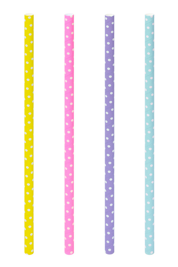Trinkhalme aus Papier „Pünktchen“, bunt, Ø6mm, 21cm, 20 Stk