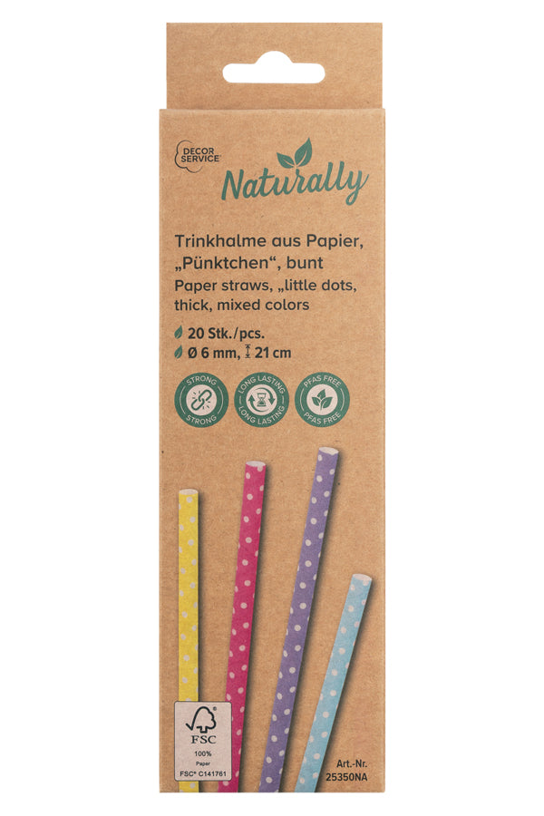 Trinkhalme aus Papier „Pünktchen“, bunt, Ø6mm, 21cm, 20 Stk_1