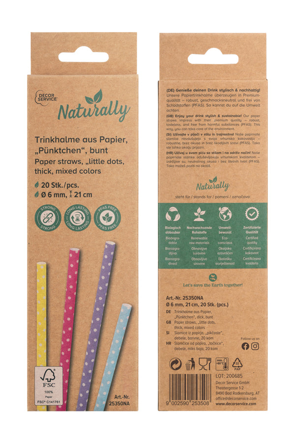 Trinkhalme aus Papier „Pünktchen“, bunt, Ø6mm, 21cm, 20 Stk_3