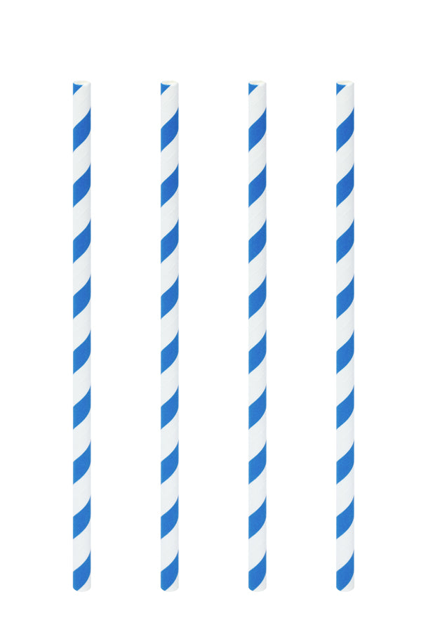 Trinkhalme aus Papier, blau gestreift, Ø6mm, 21cm, 100 Stk.