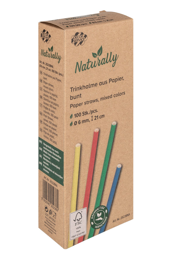 Trinkhalme aus Papier, bunt, Ø6mm, 21cm, 100 Stk.